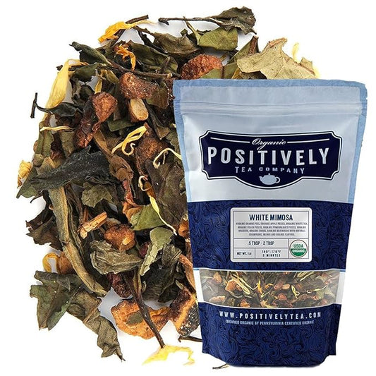 Organic Positively Tea Company, White Mimosa White Tea, Loose Leaf, 16 Ounce