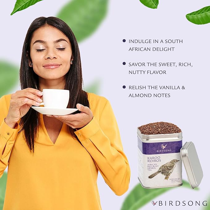 Birdsong Karoo Rooibos: Organic Rooibos Herbal Teas, Light and Refreshing Caffeine Free Tea with 100% Natural Sweet Flavor, South African Honeybush Red Tea, 20 Pyramid Tea Sachets