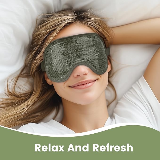 NEWGO Cooling Eye Mask for Puffy Eyes, Cold Eye Mask Eye Ice Pack for After Eyes Surgery, Tension Stress Relief, Itchy Eyes, Headaches, Dark Circles - Army Green