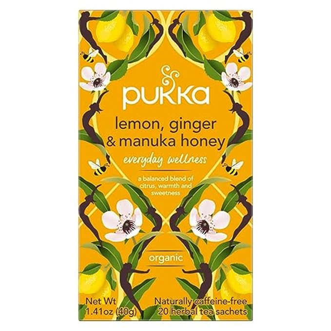 Pukka Organic Lemon, Ginger & Manuka Honey Herbal Tea, Immune Boosting Organic Tea Infusion Selection, With Turmeric, Ideal For Daily Support, Caffeine Free, 80 Total Bags (20ct - Pack of 4)