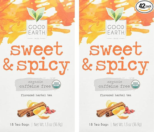 Organic Sweet & Spicy Herbal Caffeine Free Good Earth Teas 18 Tea Bag (Pack of 2)