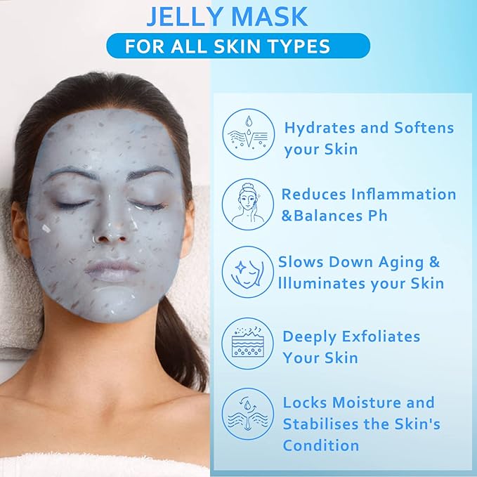 Jelly Mask Powder for Facials,Hyalorunic Acid Moisturizing Jelly Face Mask,Tea Tree Jelly Face Mask,Face Masks with Double-ended Silicone Brush, 23 Fl Oz