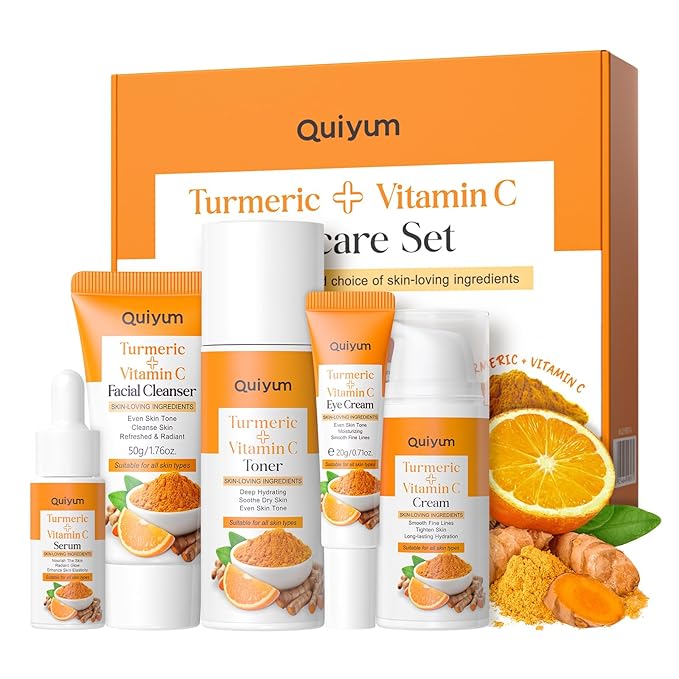 Skin Care Set, Turmeric Vitamin C Skincare 5PCS - Beauty Skin Care for Teens, Facial Skin Care Routine Set Kit, Improve Dark Spot, Reduce Acne, Moisturizer Women Mother's Day Gift