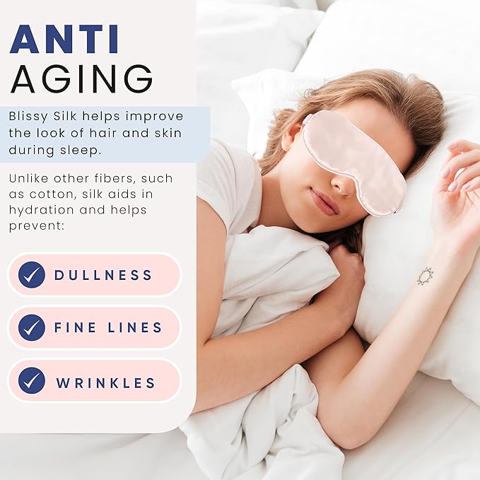 Blissy Silk Sleep Mask - Silk Eye Sleeping Mask for Women & Men for Total Blackout - 100% Pure Mulberry Silk, 22 Momme 6a Fibers - Blindfold Silk Sleep Mask Side Sleeper Eye Cover (Pink)