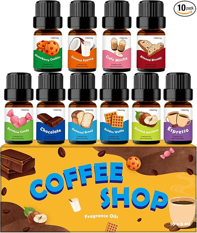 Fragrance Oil for Candle & Soap Making, Holamay Coffee Shop Premium Aromatherapy Essential Oils for Diffuser - Espresso, Cafe Mocha, Chocolate, Almond Biscotti and More Scented Oils