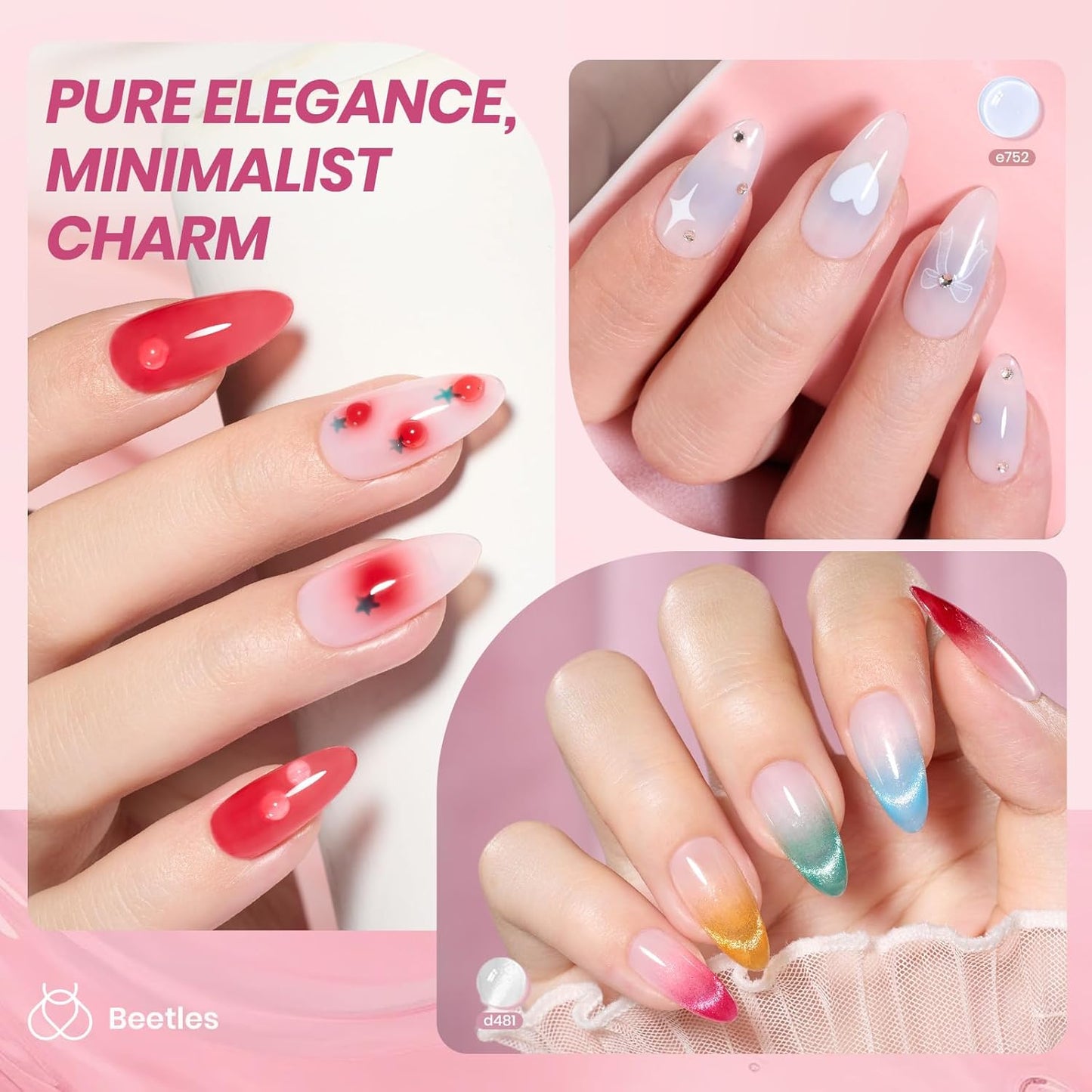 Beetles Jelly Gel Nail Polish Set, 53PCS 36 Colors Jelly Pink Milky White Red Black Blue Green Silver Cat Eye Base Glitter Glossy Matte Top Coat Crystal Ice Collection French Nails Gift for Women