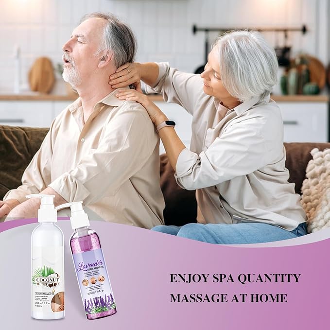 Body Massage Oil Serum, Joint Massage Oil Serum, Lavender & Coconut Massage Gel Refreshing Non-Greasy Moisturizing Body Oil Serum for Men & Women 7 fl.oz X 2