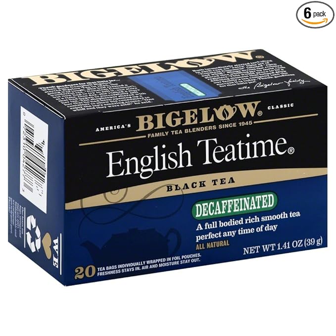 Bigelow Tea Decaffeinated English Teatime Black Tea, Decaf Tea, 20 Count Box (Pack of 6), 120 Total Tea Bags