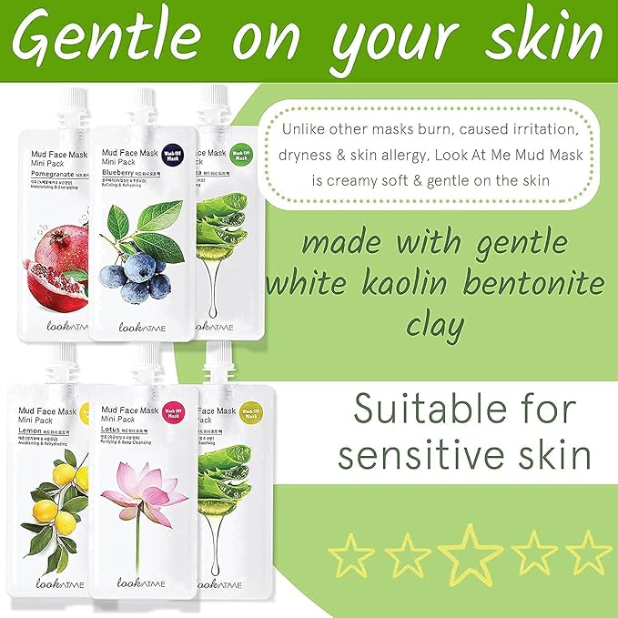 Skincare Face Masks (Random 6pks), Clay Face Masks Skincare for Women, Korean Skin Care with Kaolin and Bentonite Clay, Natural Brightening Hydrating Facial Mask, Pore Minimizer Set For Teens, Kids
