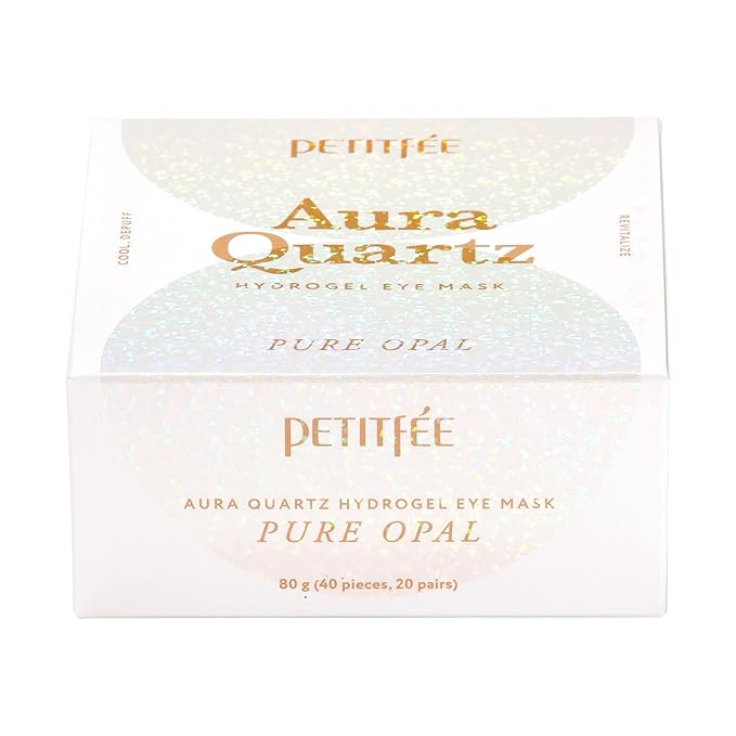Petitfee Aura Quartz Eye Mask Pure Opal 40 pcs (20 pairs) - Rejuvenating Hydrogel Eye Patch for Puffy Eye Bags, Cooling, Depuffing, Under Eye Elasticity, Reduces Fine Lines for Firming Eye Area