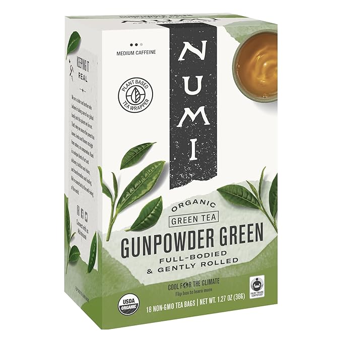 Numi Organic Tea Gunpowder Green, 18 Count Box of Tea Bags (Packaging May Vary)
