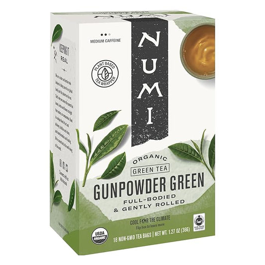 Numi Organic Tea Gunpowder Green, 18 Count Box of Tea Bags (Packaging May Vary)