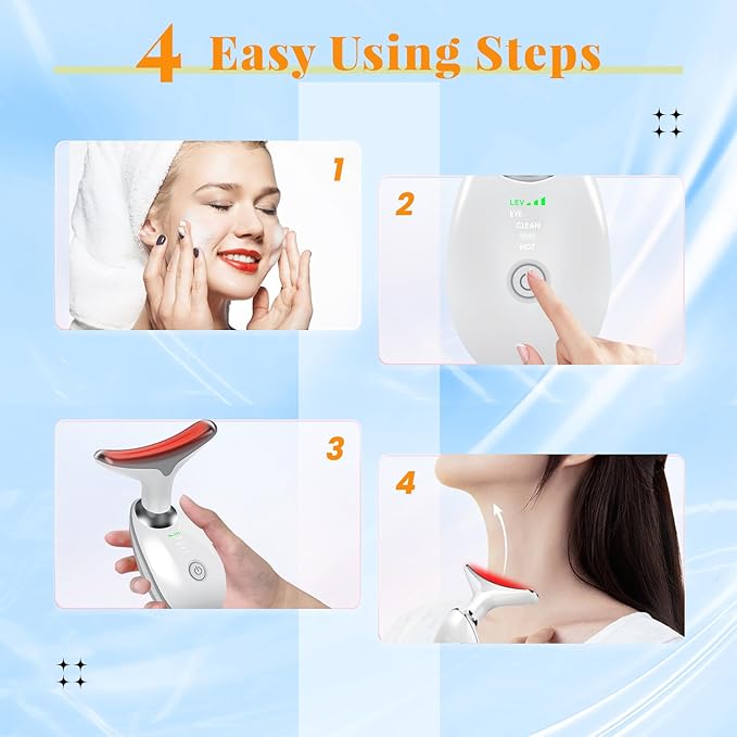 Neck Face Massager, 7 Color Face Neck Massager for Skin Care Routine at Home, Facial Massager with Non-Slip Design, White