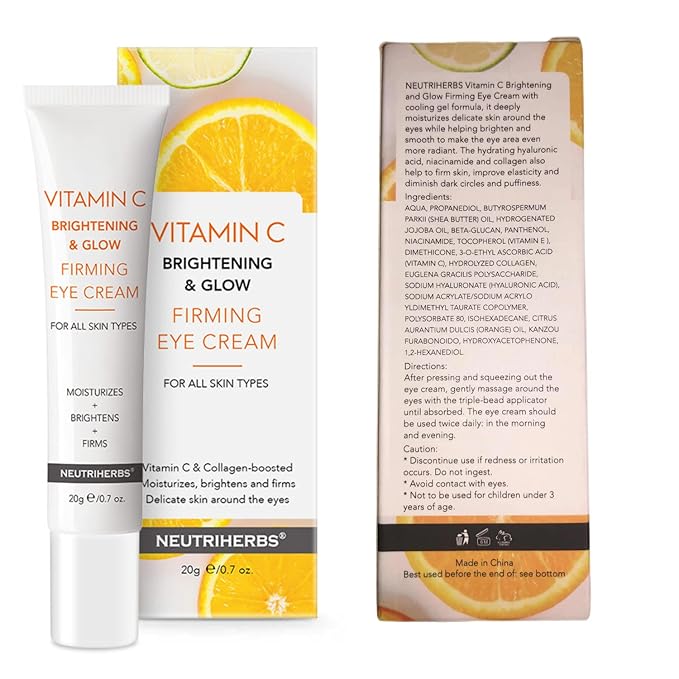 Neutriherbs Eye Cream Vitamin C Eye Gel for Dark Circles, Eye Bags, Puffiness, Eye Massage Under Eye with Hyaluronic Acid, 20g e/0.7 oz.