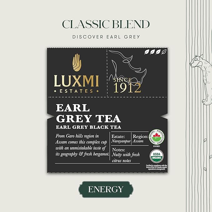 Luxmi Estates Garo Hills Earl Grey Tea 25 Tea Bags (50g) Pack | Certified Organic Black Tea