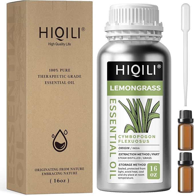 HIQILI 16 Fl Oz Lemongrass Essential Oil, 100% Pure Natural Undiluted for Diffuser, Hair