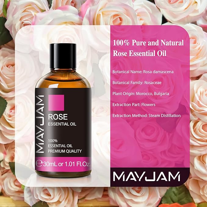 Rose Essential Oil 30ML/ 1.01FL.OZ, MAYJAM Pure Aromatherapy Rose Oil for Massage, Diffuser, Soap Making, Long Lasting Scents