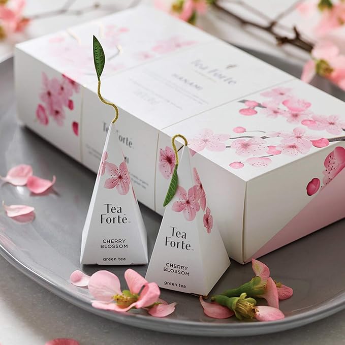 Tea Forte Cherry Blossom Organic Green Tea, Petite Presentation Box Tea Gift Set Sampler with 10 Handcrafted Pyramid Tea Infusers