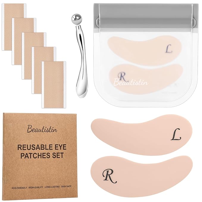 Under Eye Patches Silicone - Reusable Eye Patches + Silicone Fixing Tape Cuttable, Eye Wrinkle Patches, Reusable Eye Mask, Plump Fine Lines & Wrinkles, Eye Cream Applicator + Silicone Bag