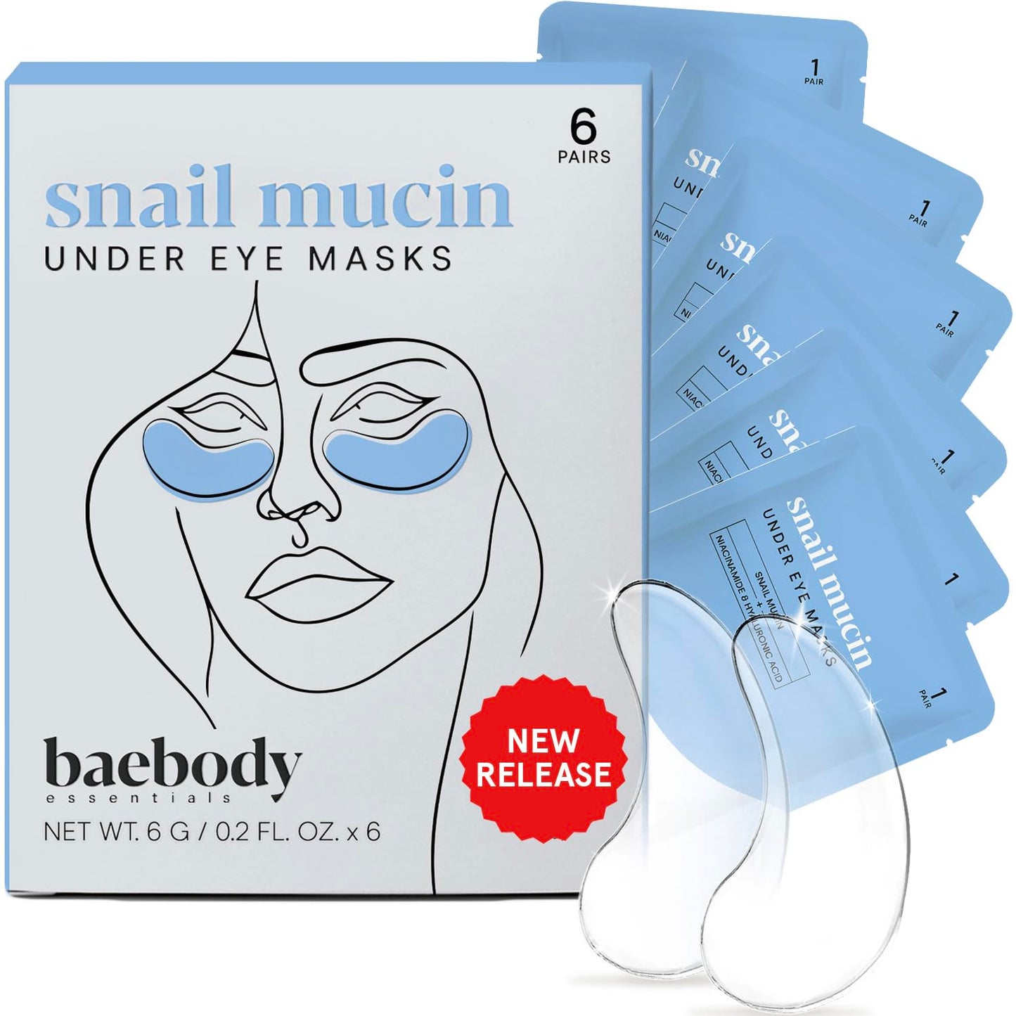Baebody Advanced Snail Mucin Under Eye Masks (6 Pairs), Under Eye Patches for Puffy Eyes and Dark Circles, Hydrating Under Eye Patches to Reduce Fine Lines, Under Eye Patches Korean Inspired