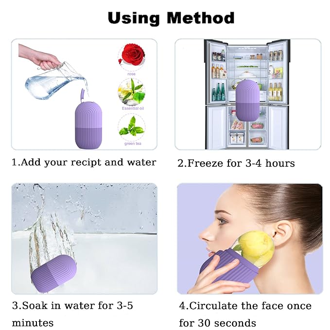 Ice Face Roller, Reusable Silicone Mold Face Massage Eye Facial Beauty Skin Care Tools Apply Ice for Shrink Pores Anti Wrinkle Reduce Puffiness Improve Skin Elasticity, Striped, Purple