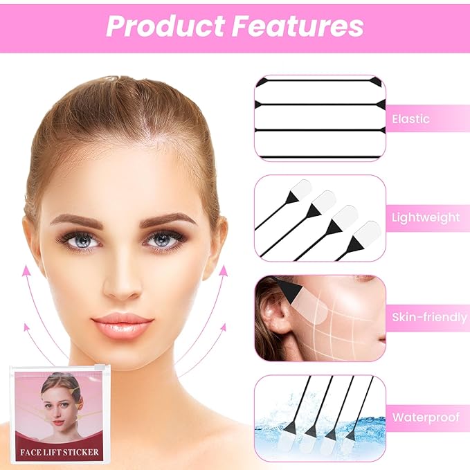 Face Lift Tape Invisible, Instant Face Tape 24Pcs Facelift Tapes for Facee Invisible with Bands, Adhesive Lifting Patch Facee Lifting Band Neck and Eye Lift Tapes for Women Ladies