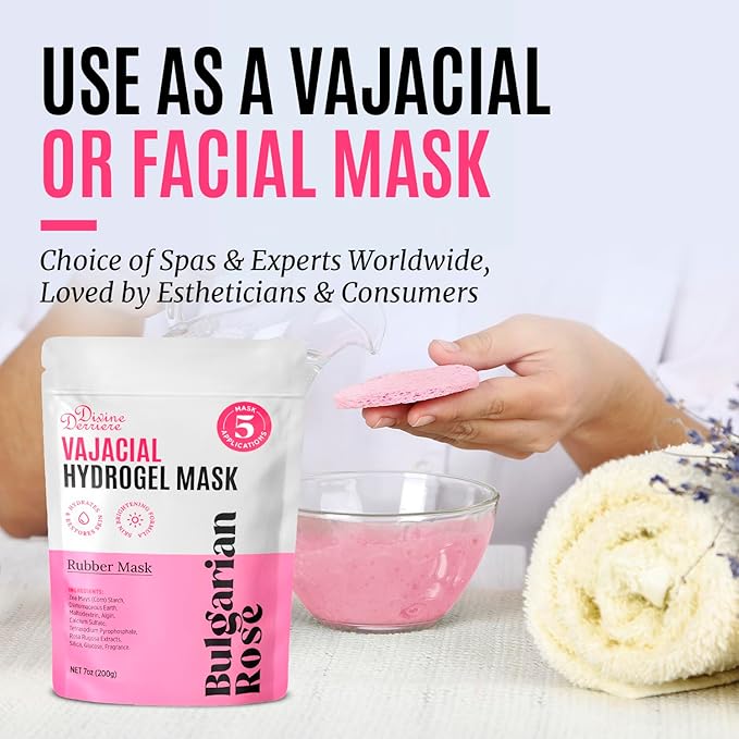 Divine Derriere Vajacial Hydrogel Mask - Premium Modeling Rubber Mask with Bulgarian Rose Petals, Deeply Purifying, & Super Hydrating Hydro jelly Sheet Masks, Peel-Off Jelly Mask Powder Kit