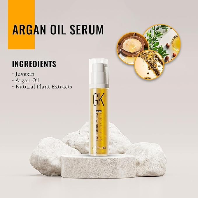 GK HAIR Global Keratin 100% Organic Argan Oil Anti Frizz Serum 10ml & Styling Smoothing Nourishing Heat Protection Shine 100ml Serum Oil