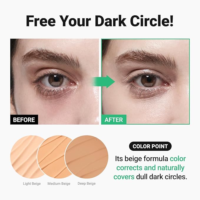 Tinted Eye Cream for Dark Circles, Korean Undereye Cover & Care Dual Action Concealer, Hydrating Formula with Niacinamide, Dark Spot Cream 0.52 oz - Light Beige