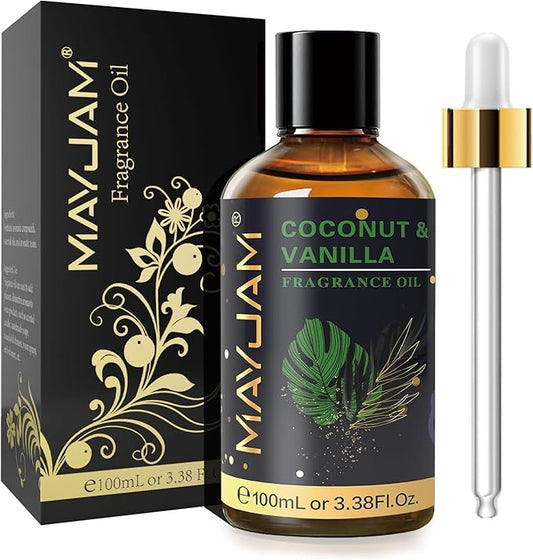 Coconut & Vanilla Fragrance Oils Essential Oil - Coconut & Vanilla Oil for Diffusers, 3.38FL.OZ/100ML Large Volume Fragrance Oil with Premium Glass Dropper