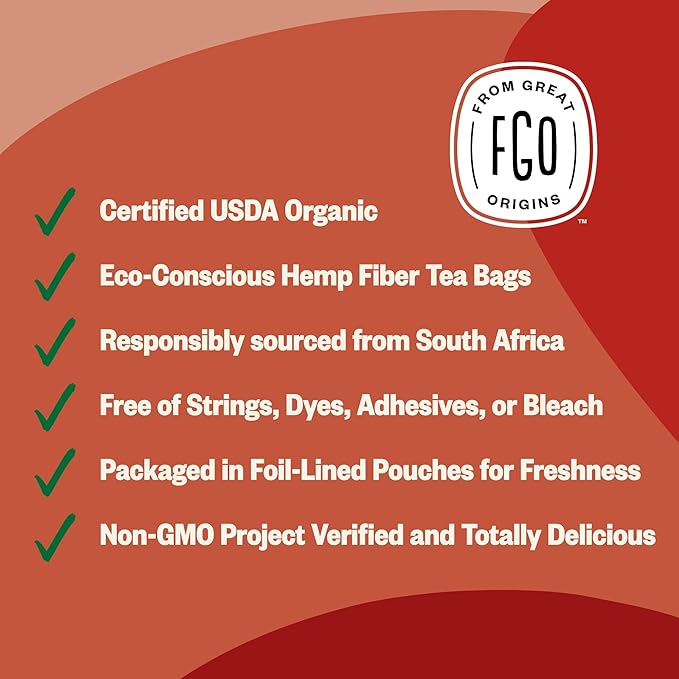 FGO Organic Rooibos Tea, 100 Count, Eco-Conscious Tea Bags, Caffeine Free, Packaging May Vary (Pack of 1)