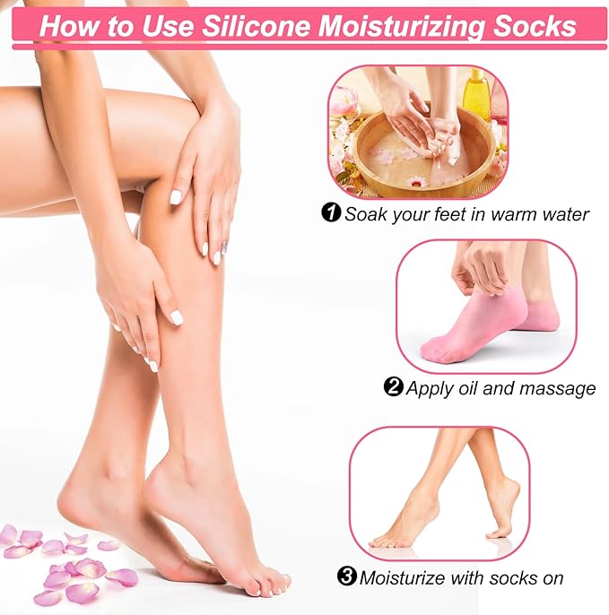 BUSOHA 3 Pairs Silicone Socks for Dry Cracked Feet Women, Moisturizing Socks, Foot Spa Pedicure Silicone Socks
