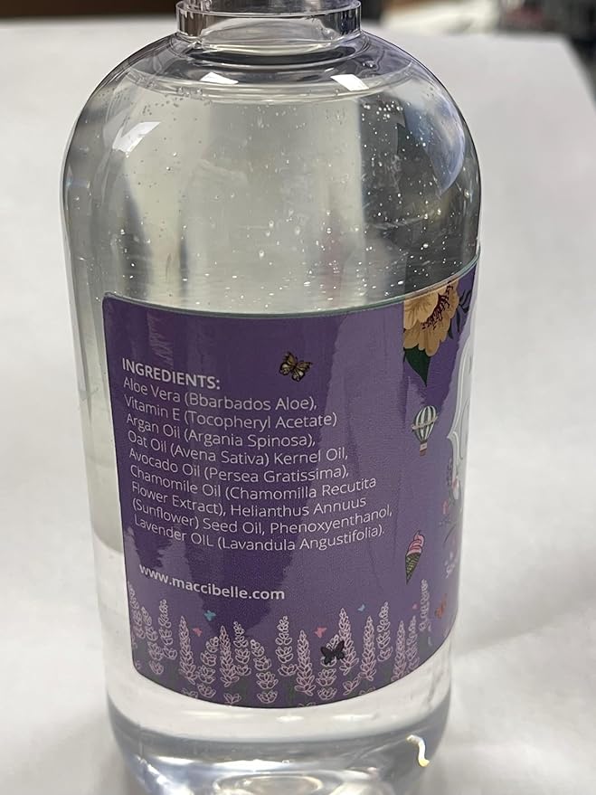 Maccibelle Lavender Massage Oil for Couples Therapeutic Massage with Vitamin E and Aloe Vera a for Soothing, Calming and Muscle Relief 8 oz (Lavender)