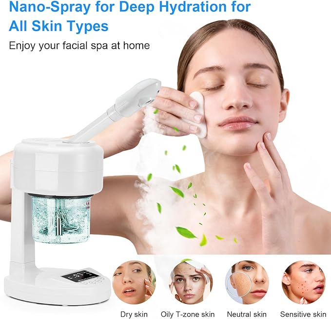JOSTZHXIN Facial Steamer Nano Ionic Face Steamer with Extendable Arm,Portable Facial Steamer 360°Rotating Nozzle Esthetician Steamer for Personal Care at Home or Salon