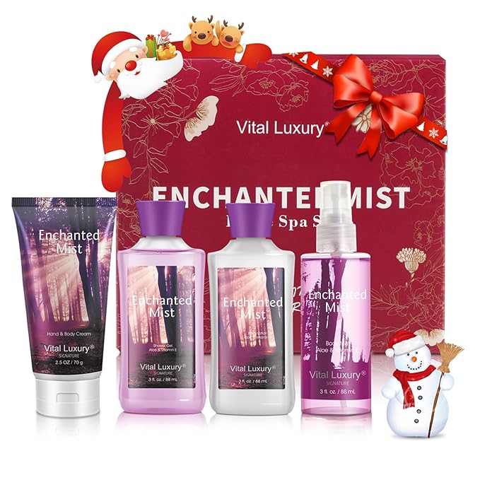 Bath & Body Kit, 3 Fl Oz, Ideal Skincare Gift Home Spa Set, Includes Body Lotion, Shower Gel, Body Cream, and Fragrance Mist,Birthday Mother's Valentine's Day Gifts(Enchanted Mist)