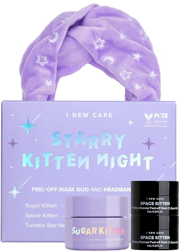 I DEW CARE Peel-off Face Mask Set - Starry Kitten Night | Masks 3ea & Headband, Hydrating, Illuminating, Exfoliating, Korean Skin Care, Exfoliating, Deep Cleansing, Mother's Day