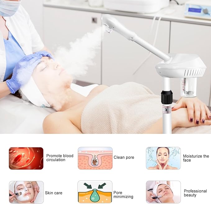 Professional Facial Steamer, Stand Ozone Face Steamer on Wheels, Adjustable Height and Angle,Estheticians Steamer More Steam,Hot Mist Facial Humidifier Atomizer for Spa Beauty, Home Use