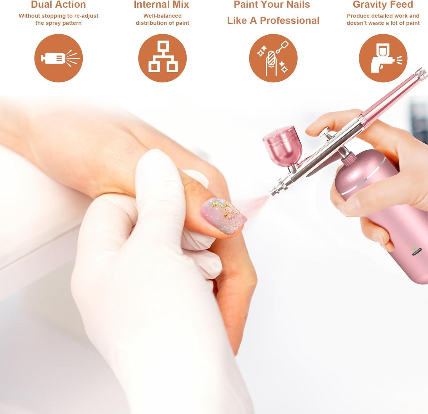 Airbrush Kit with Compressor - 48PSI High-Pressure, Non-Clogging Air Brush Set Cordless Rechargeable with 0.3mm Nozzle and Cleaning Brush for Nail Art, Makeup, Painting, and Cake Decorating