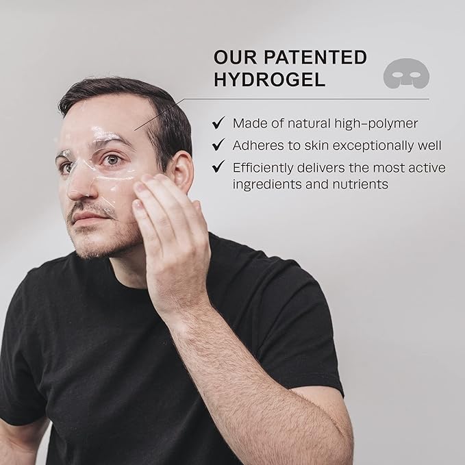 HommeFace Revitalizing Hydrogel Facial Mask Set for Men (5ct) - Hydrating, Anti-aging & Soothing Face Sheet Mask with Hyaluronic Acid, Vitamin B, C, E & Peptides, Beard-Friendly