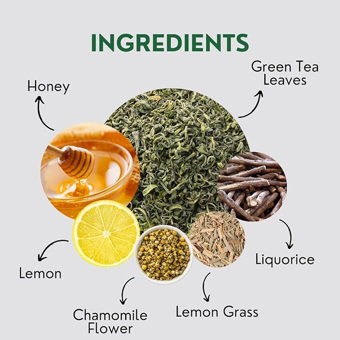 Honey Lemon Green Tea Bags (50 Count), Green Tea with Chamomile, Lemon & Honey Extract, Caffeinated, Real and Natural Green Tea, Blended with Fresh Herbs and Spices, Gluten Free