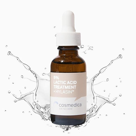 Cosmedica Skincare 5% Lactic Acid Treatment Hylasin - AHA, Hyaluronic Acid, Gentle Exfoliator Dark Spot Corrector, Anti-Aging, Face Peel Brightening Treatment for Dull Hyperpigmented Skin 1 oz (30ml)