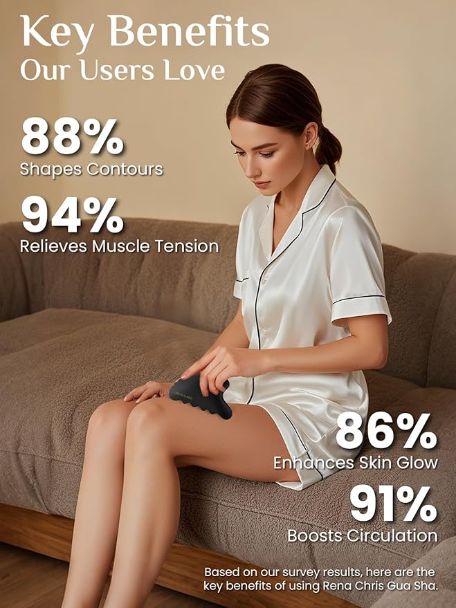 Rena Chris Body Gua Sha Tools, Natural BianStone GuaSha Tool, Manual Massage Sticks for Jawline Sculpting and Puffiness Reducing, Whole Body Skin Care Massager (Black)