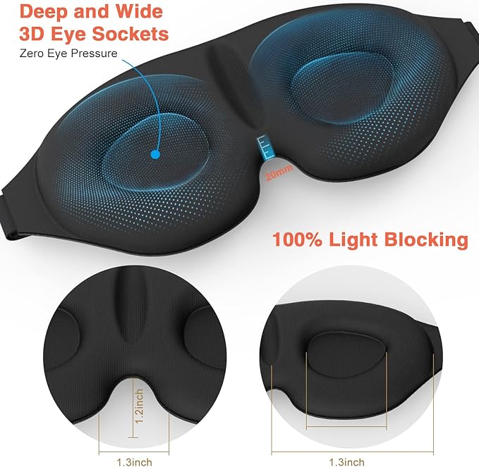 Sleep Eye Mask for Men Women 3D Contoured Cup, Concave Molded, Block Out Light, Molded Soft Comfort Eye Shade with Adjustable Strap (Purple, 2 Count (Pack of 1))