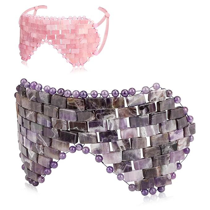 gemshan Rose Quartz Eye Mask & Amethyst Eye Mask Eliminate Wrinkles Puffiness Headache and Migraine Relief Mask