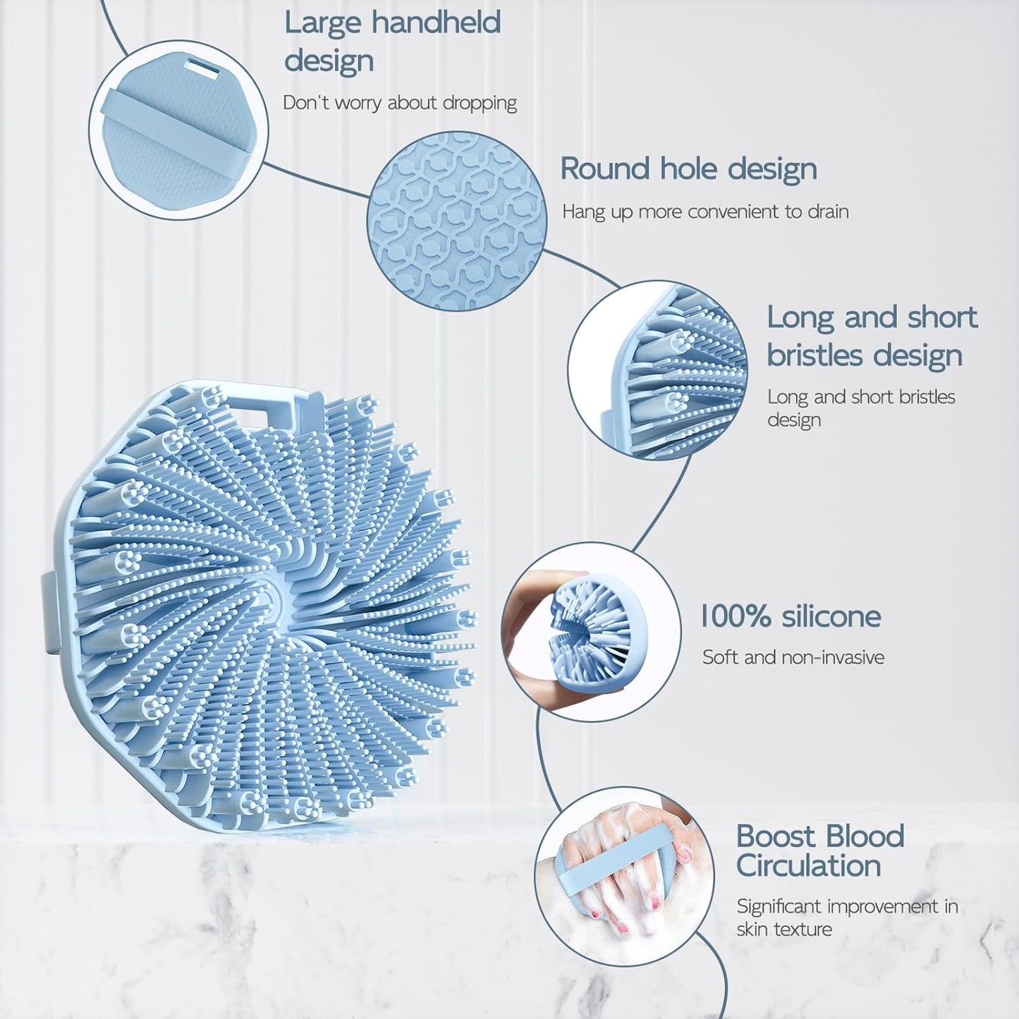 Silicone Body Scrubber, Exfoliating Body Wash Scrubbers Exfoliator, Shower Body Brush for Effective Showering Exfoliation and Gentle Massage (Blue)