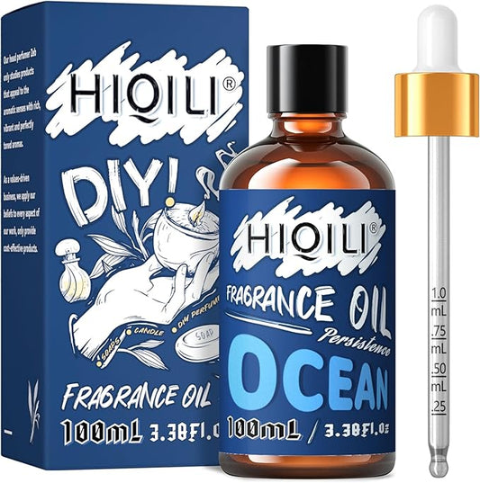 HIQILI Ocean Essential Oil 100ml - Clean Fresh Fragrance Oil for Home Diffuser, Laundry, Car Freshies, Aromatherapy, Candle Soap Perfume Making Kit 3.38 Fl Oz