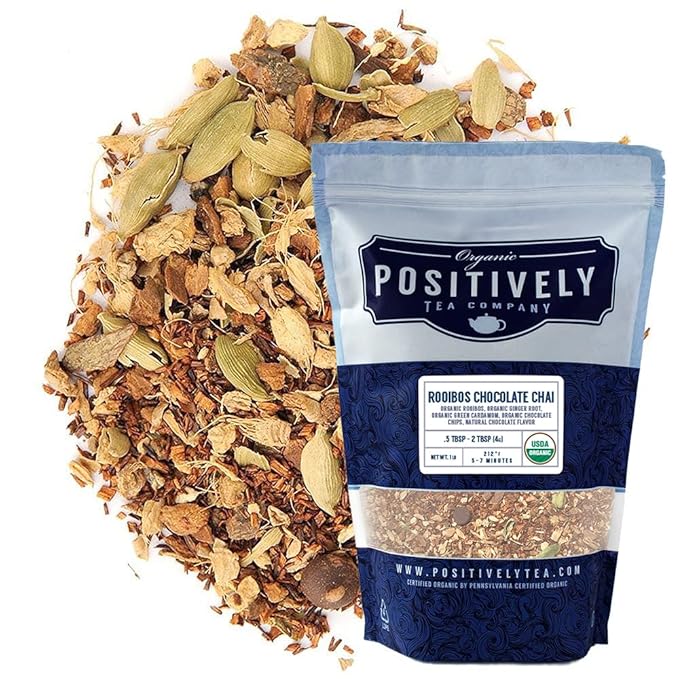 Organic Positively Tea Company, Rooibos Chocolate Chai Tea, Loose Leaf, 16 Ounce