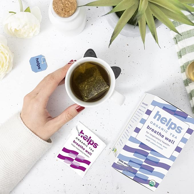 HELPS TEAS | Helps Breathe Well Tea | Organic herbal Tea blended with Eucalyptus, Thyme, Tila and Mint that clear your sinuses and strengthening your inmune system | 16 Tea Bags |