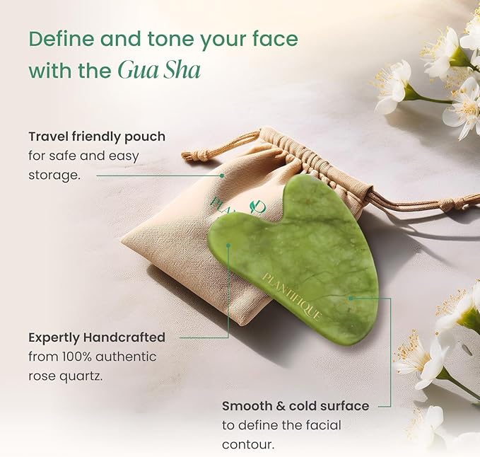 PLANTIFIQUE Massage Ritual Set: Premium Certified Jade Gua Sha + Jojoba Oil & HA Serum Skin Care Set, Birthday Gifts for Women, Teens, Mom, Brides