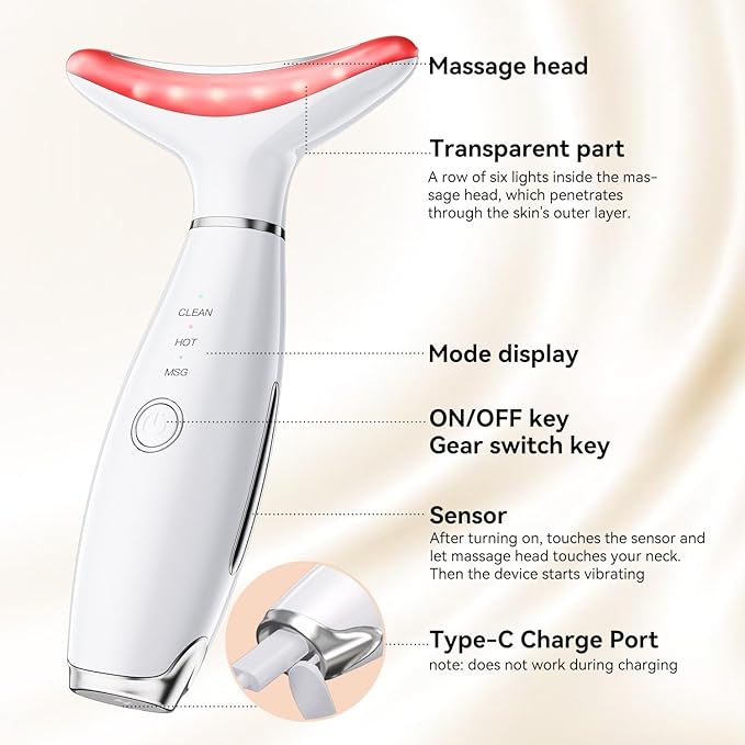 Neck Face Massager, Portable Facial Massager, 3 Modes Face Sculpting Tool, Face Massager Tool for Skin Care, (White)